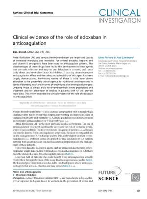 Clinical Evidence of the Role of Edoxaban in Anticoagulation