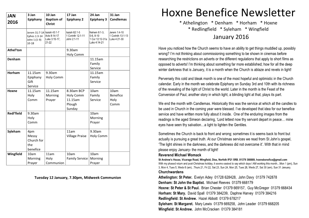 Hoxne Benefice Newsletter