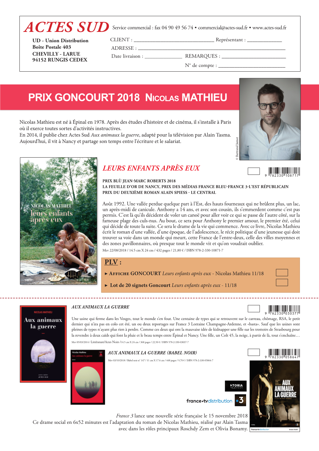 PRIX GONCOURT 2018 Nicolas Mathieu