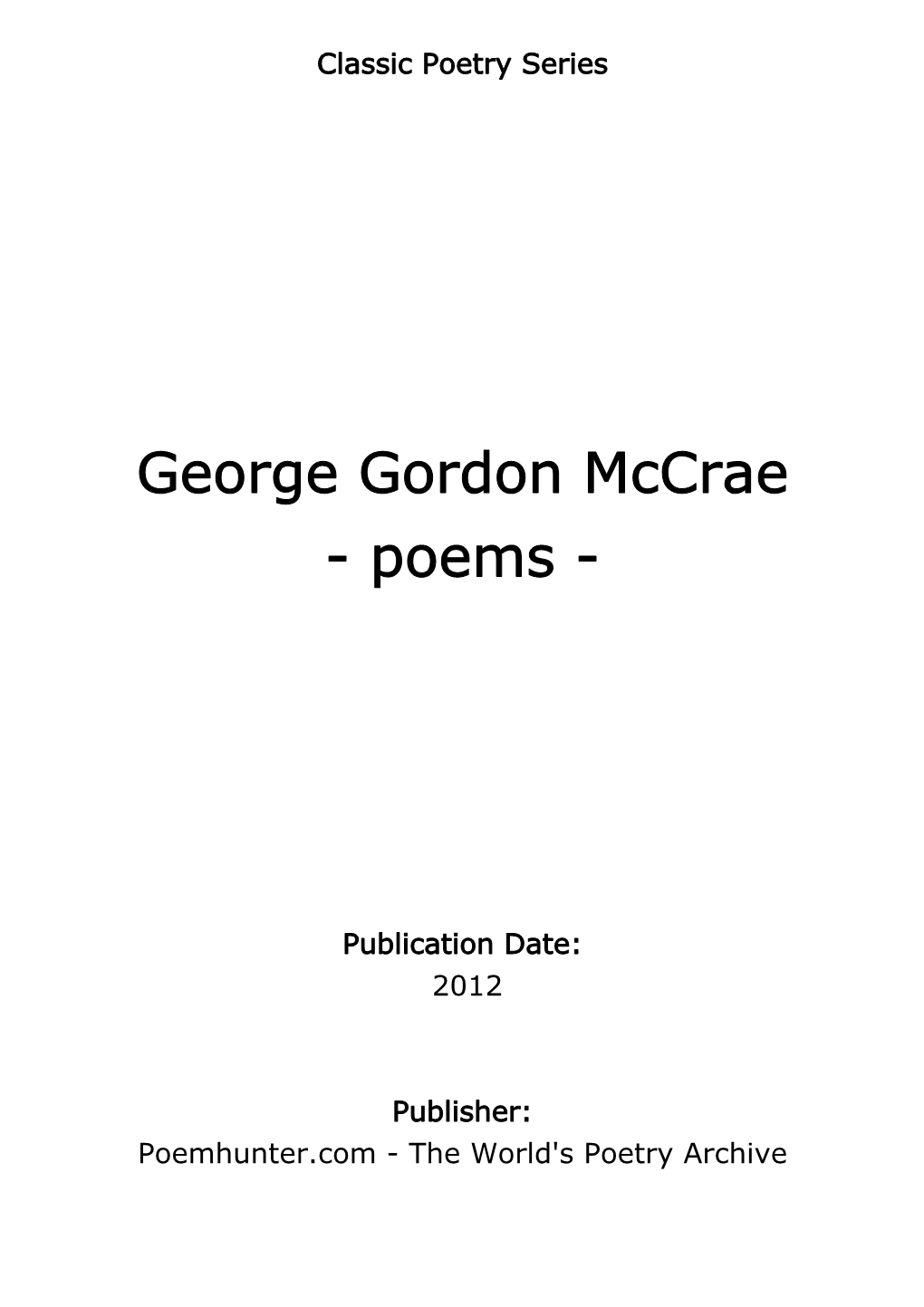 George Gordon Mccrae - Poems