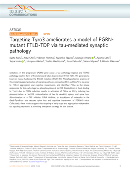 Targeting Tyro3 Ameliorates a Model of PGRN-Mutant FTLD-TDP Via Tau