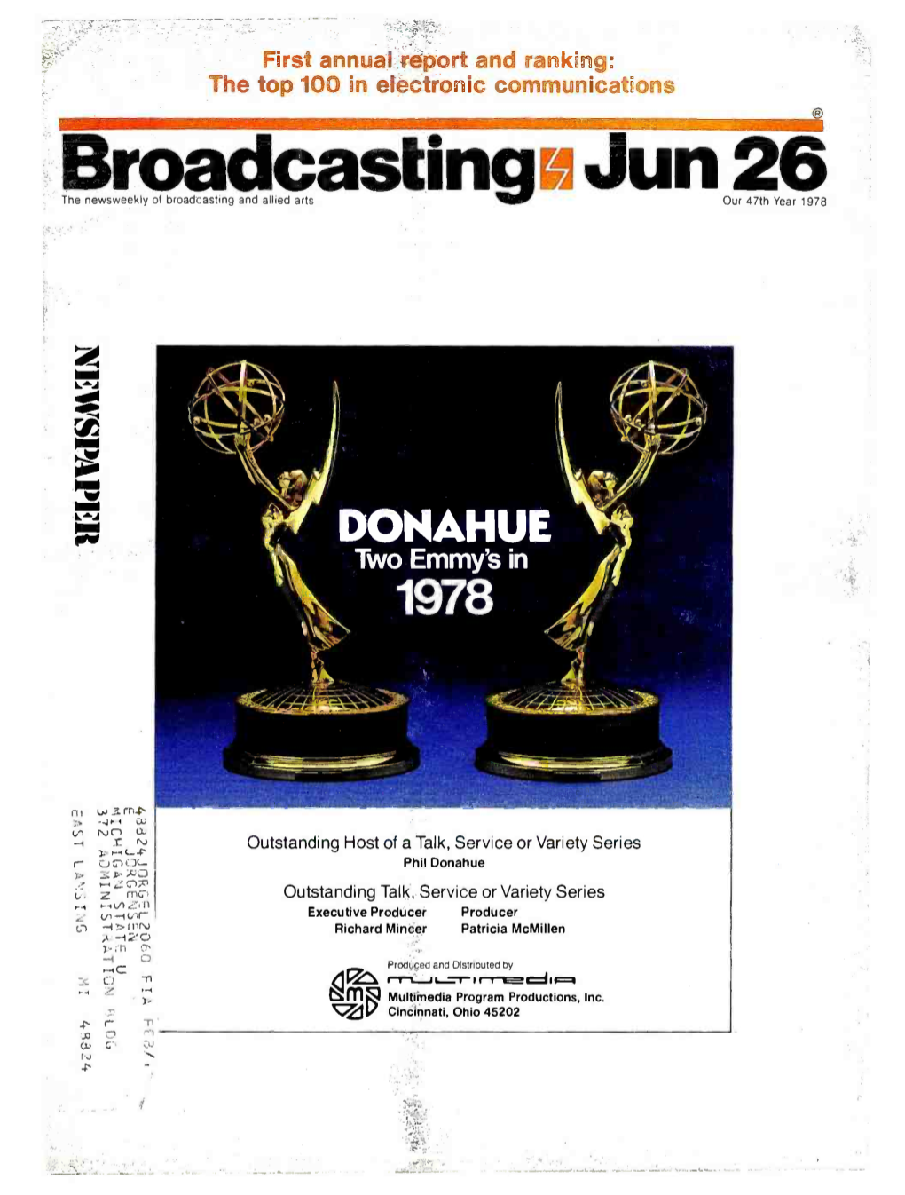 Broadcastingtathe Newsweekly of Broadcasting and Allied Arts Our26 47Th Year 1978