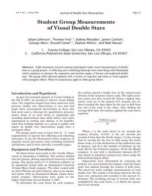 Student Group Measurements of Visual Double Stars