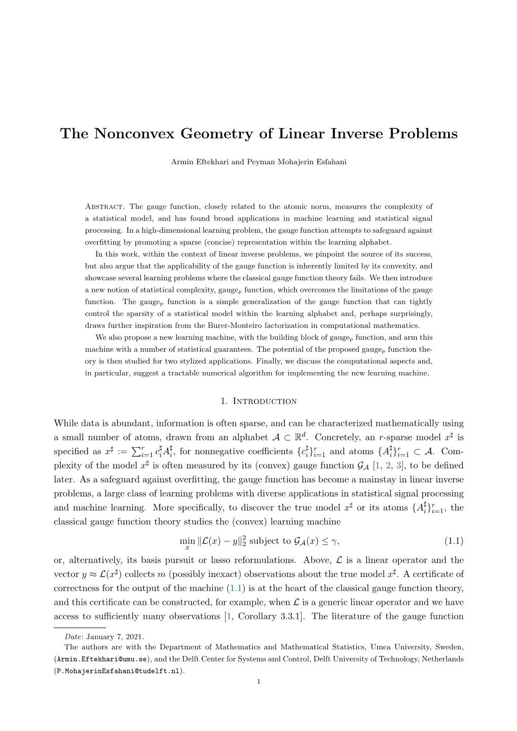 The Nonconvex Geometry of Linear Inverse Problems