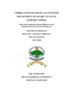 Correlation of Serum Calcium with the Severity of Infarct in Acute