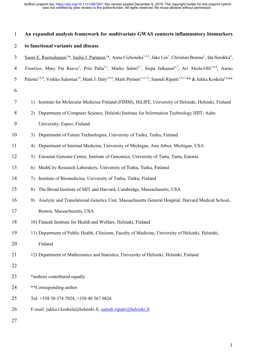 An Expanded Analysis Framework for Multivariate GWAS Connects Inflammatory Biomarkers