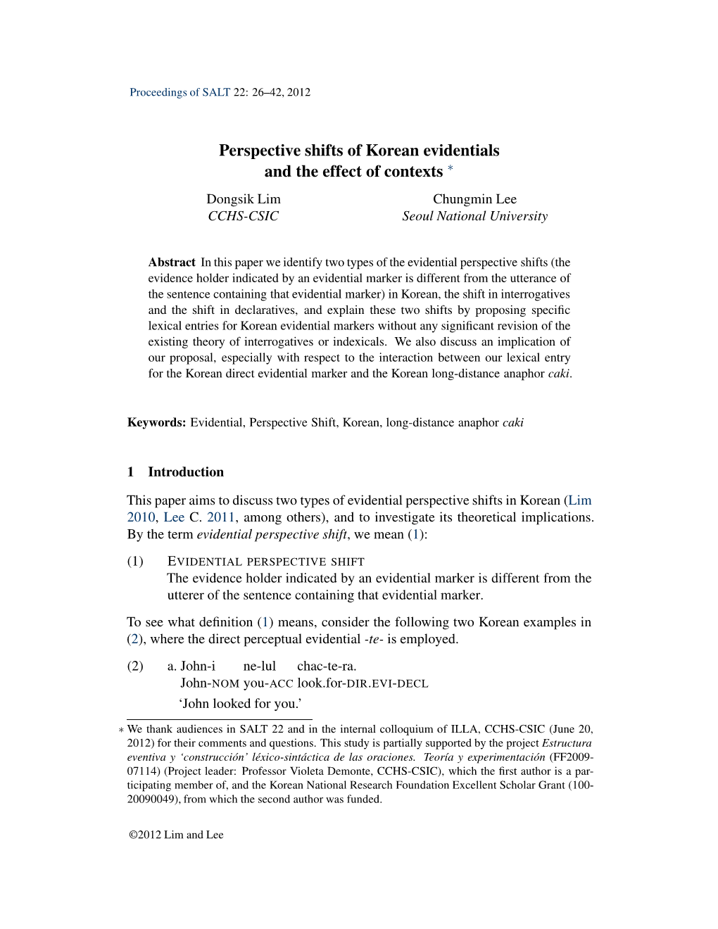 Perspective Shifts of Evidentials in Korean and the Effect of Contexts