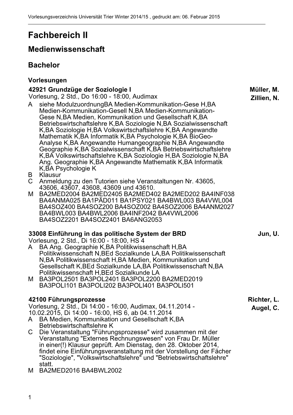 Fachbereich II Medienwissenschaft