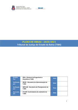 PLANO DE OBRAS – 2020/2021 Tribunal De Justiça Do Estado Da Bahia (TJBA)