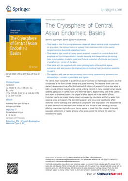 The Cryosphere of Central Asian Endorheic Basins Series: Springer Earth System Sciences
