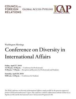 2018 Conference on Diversity in International Affairs Agenda