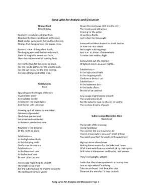 Song Lyrics for Analysis and Discussion