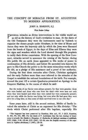 The Concept of Miracle from St. Augustine to Modern Apologetics John A