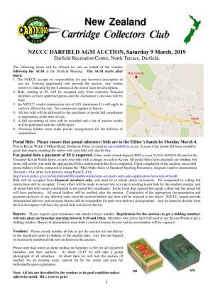 NZCCC DARFIELD AGM AUCTION, Saturday 9 March, 2019 Darfield Recreation Centre, North Terrace, Darfield