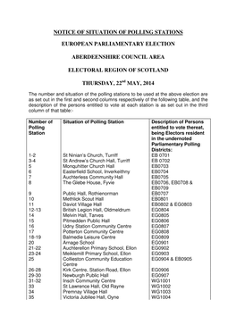 Notice of Situation of Polling Stations European