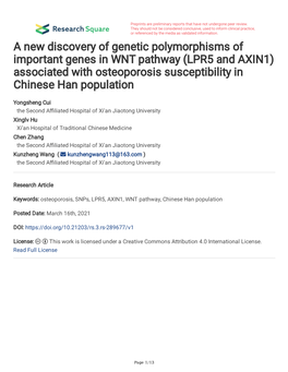 A New Discovery of Genetic Polymorphisms of Important Genes in WNT Pathway (LPR5 and AXIN1) Associated with Osteoporosis Susceptibility in Chinese Han Population