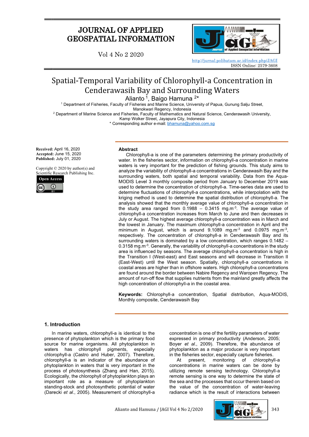 Spatial-Temporal Variability of Chlorophyll-A Concentration In