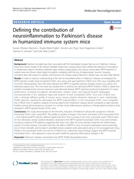 Defining the Contribution of Neuroinflammation to Parkinson's