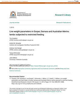 Live Weight Parameters in Dorper, Damara and Australian Merino Lambs Subjected to Restricted Feeding