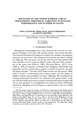 Polygamy in the Marsh Harrier, Circus Aeruginosus: Individual Variation in Hunting Performance and Number of Mates