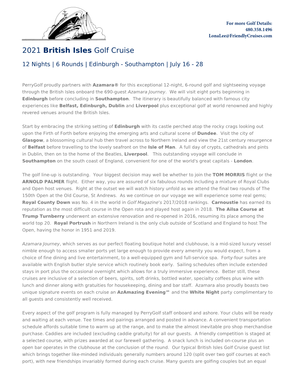 2021 British Isles Golf Cruise