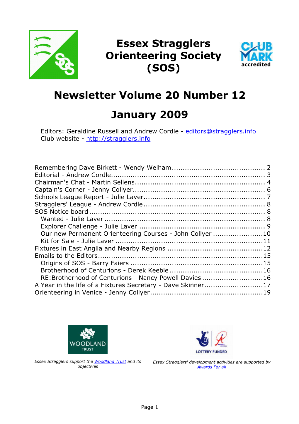 Essex Stragglers Orienteering Society (SOS) Newsletter Volume 20