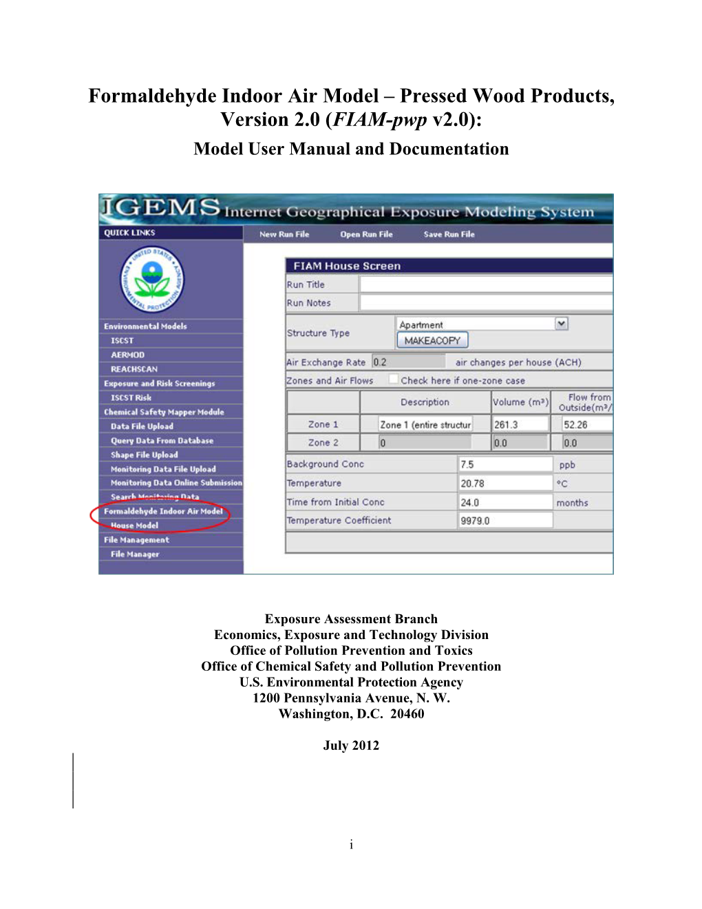 Formaldehyde Indoor Air Model – Pressed Wood Products, Version 2.0 (FIAM-Pwp V2.0): Model User Manual and Documentation