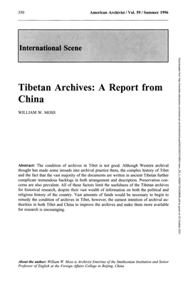 Tibetan Archives: a Report from China