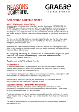 Box Office Briefing Notes