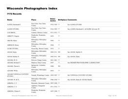 Wisconsin Photographers Index 1840-1976