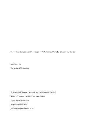 The Politics of Elegy: Henri IV of France by Villamediana, Quevedo, Góngora, and Rubens