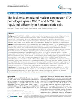 The Leukemia Associated Nuclear Corepressor ETO Homologue Genes MTG16 and MTGR1 Are Regulated Differently in Hematopoietic Cells