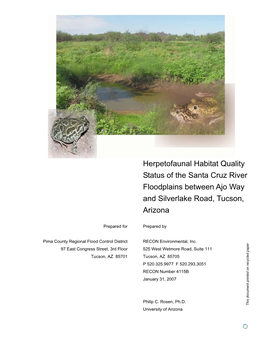 Herpetofaunal Habitat Quality Status of the Santa Cruz River Floodplains Between Ajo Way and Silverlake Road, Tucson, Arizona