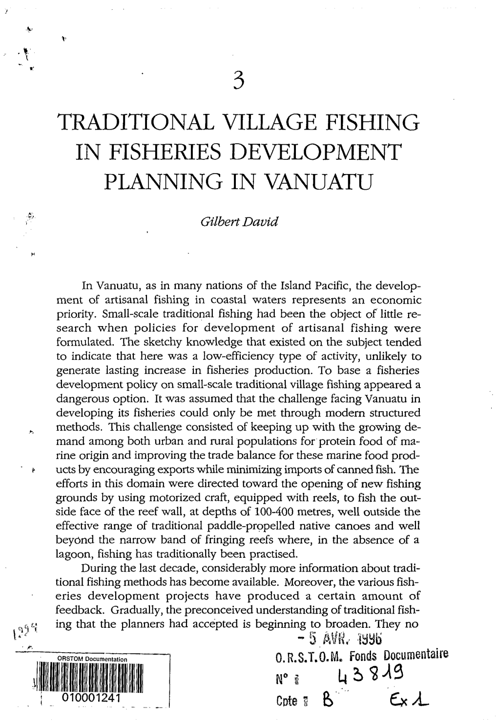 Traditional Village Fishing in Fisheries Development Planning in Vanuatu