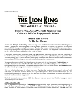 Disney's the LION KING North American Tour Celebrates Sold-Out