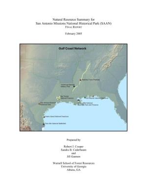 Natural Resource Summary for San Antonio Missions National Historical Park (SAAN) FINAL REPORT