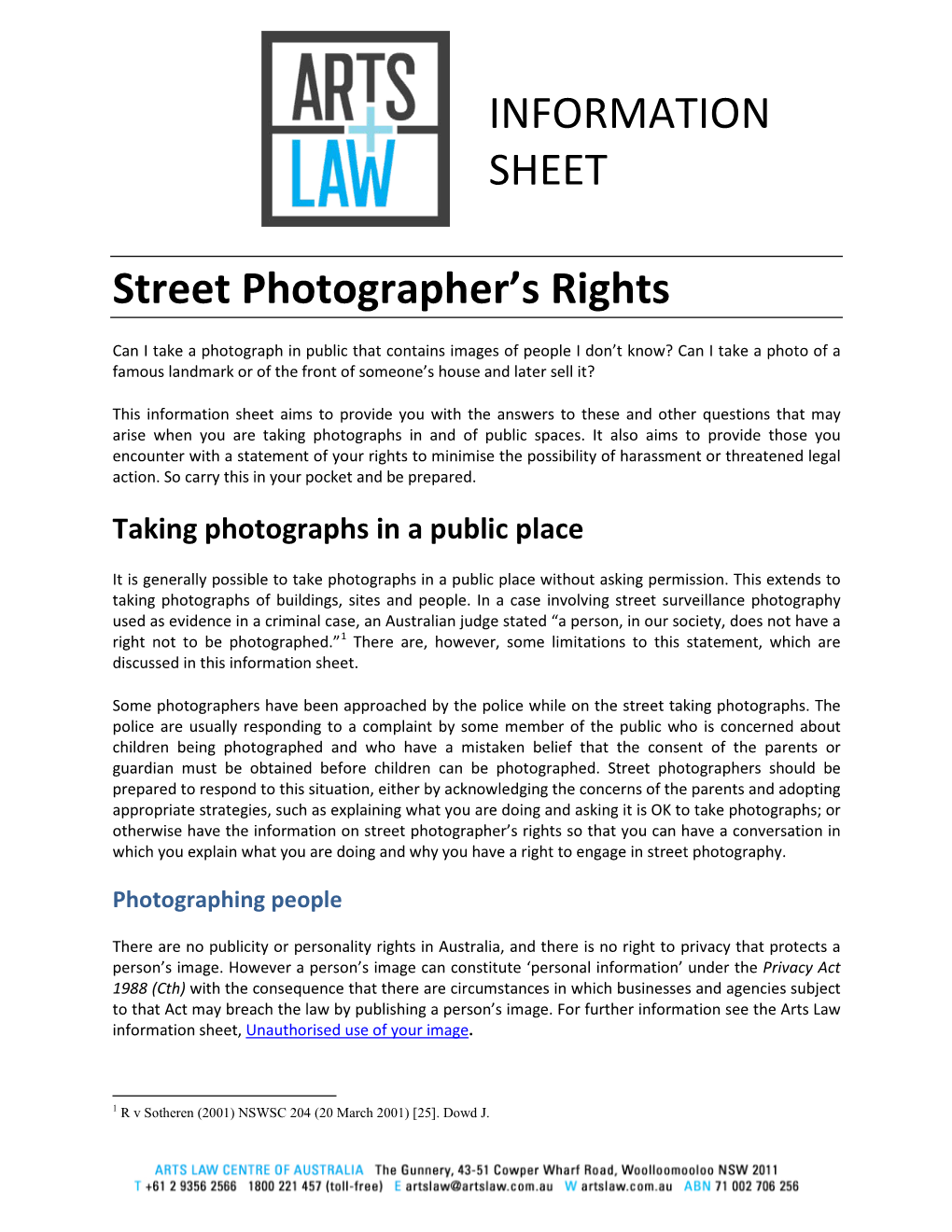 INFORMATION SHEET Street Photographer's Rights