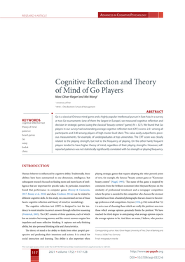 Cognitive Reflection and Theory of Mind of Go Players Marc Oliver Rieger1and Mei Wang2