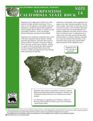 CALIFORNIA GEOLOGICAL SURVEY Serpentine Is Metamorphic And/Or