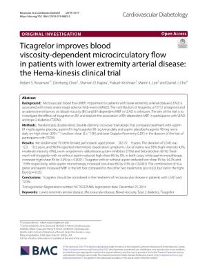 Ticagrelor Improves Blood Viscosity‑Dependent Microcirculatory Fow in Patients with Lower Extremity Arterial Disease: the Hema‑Kinesis Clinical Trial Robert S
