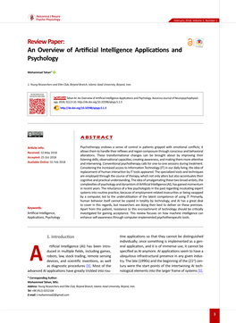 An Overview of Artificial Intelligence Applications and Psychology