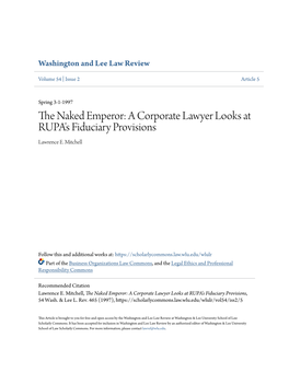 The Naked Emperor: a Corporate Lawyer Looks at RUPA's Fiduciary Provisions, 54 Wash