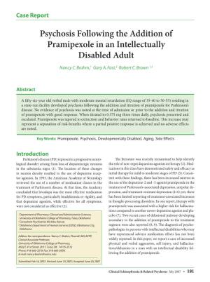 Psychosis Following the Addition of Pramipexole in an Intellectually Disabled Adult Nancy C