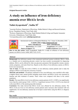 A Study on Influence of Iron Deficiency Anemia Over Hba1c Levels