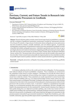 Previous, Current, and Future Trends in Research Into Earthquake Precursors in Geoﬂuids