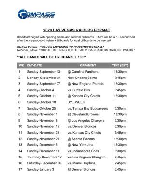 2020 Las Vegas Raiders Format