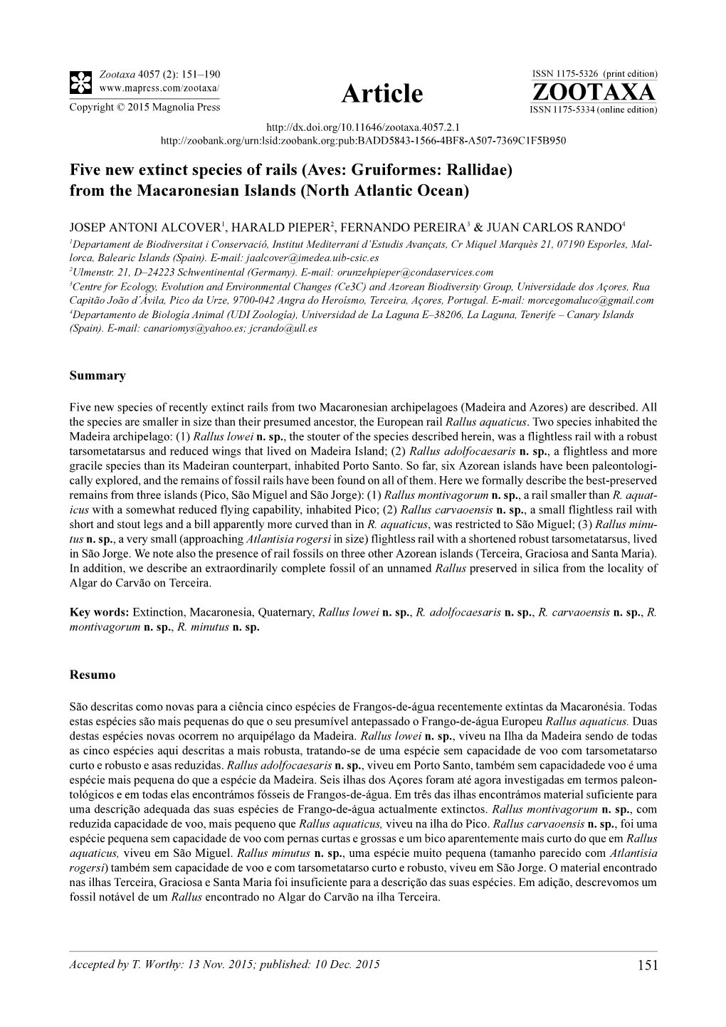 Aves: Gruiformes: Rallidae) from the Macaronesian Islands (North Atlantic Ocean)