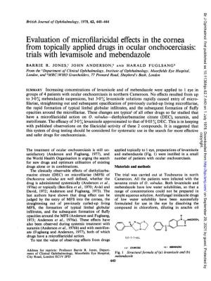 Evaluation of Microfilaricidal Effects in the Cornea Trials with Levamisole and Mebendazole