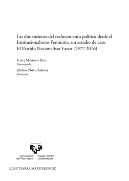 Las Dimensiones Del Reclutamiento Político Desde El Institucionalismo Feminista, Un Estudio De Caso: El Partido Nacionalista Vasco (1977-2016)