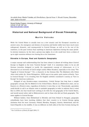 Historical and National Background of Slovak Filmmaking